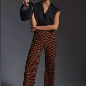 Anthropologie Black and Brown Checkered Pants